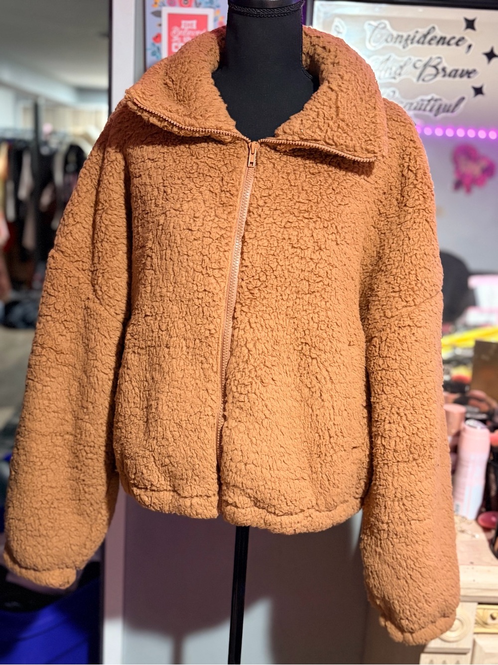 NWOT SO' Plush Sherpa Puffer Jacket in Camel